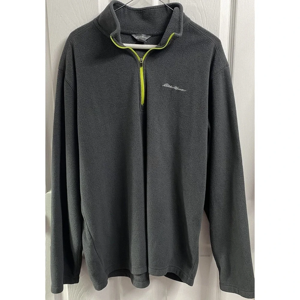 Eddie Bauer Mens‎ Gray Lightweight Fleece Jacket Quarter Zip Sz. L